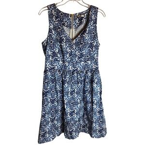 Milly for Design Nation Blue White Tile Print Fit Flare Dress Sz 12 Sleeveless